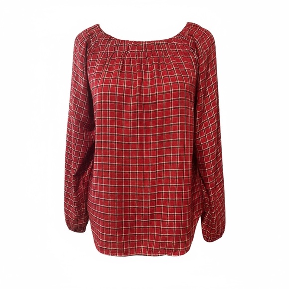 LOFT Red Checkered Blouse - Picture 2 of 7